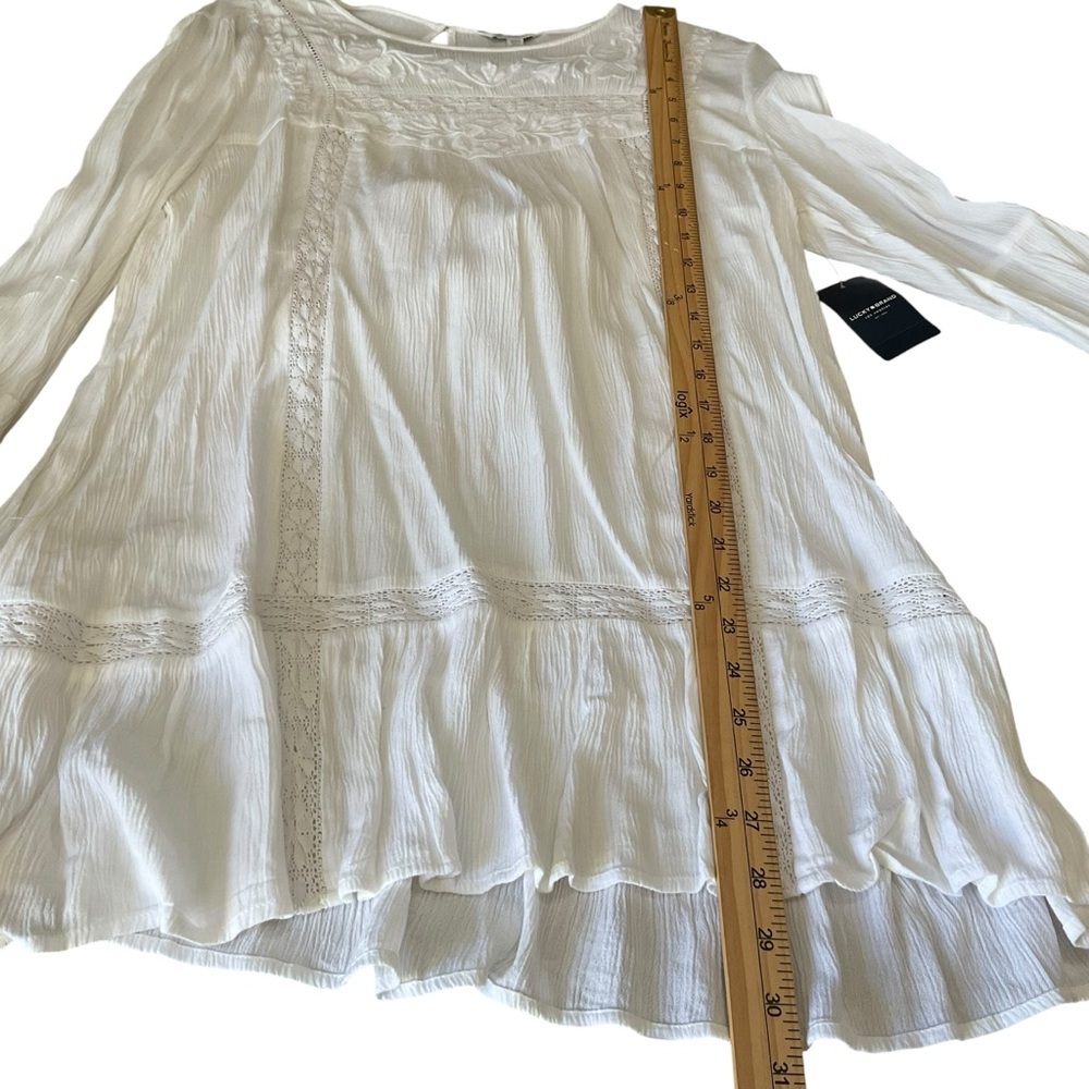 Lucky Brand White Boho Embroidered Lace Peasant Blouse Medium NWT - Picture 9 of 10